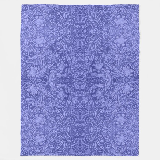 Couverture Polaire Blue Suede Faux cuir look Floral Design (Devant)