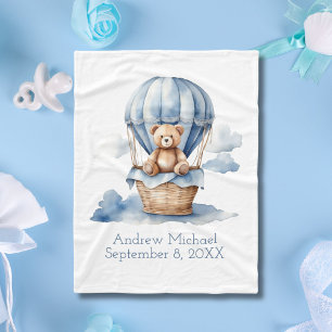 Couverture Polaire Blue Teddy Bear Hot Air Balloon Stats de naissance