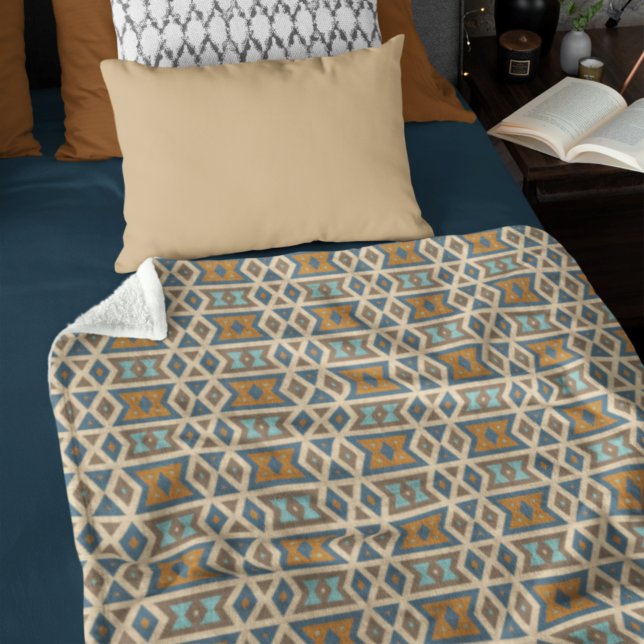 Couverture Polaire Blue Turquoise Turquoise Orange Brown Tribal Motif (Créateur téléchargé)