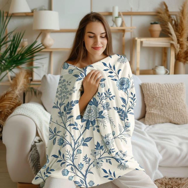 Couverture Polaire Blue Vintage Floral Pattern (Créateur téléchargé)