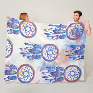 Couverture Polaire Blue Watercolor Dreamcatcher Modern Boho