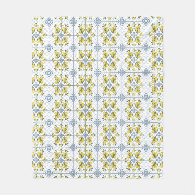 Couverture Polaire Blue Watercolor French Country Lemon (Devant)