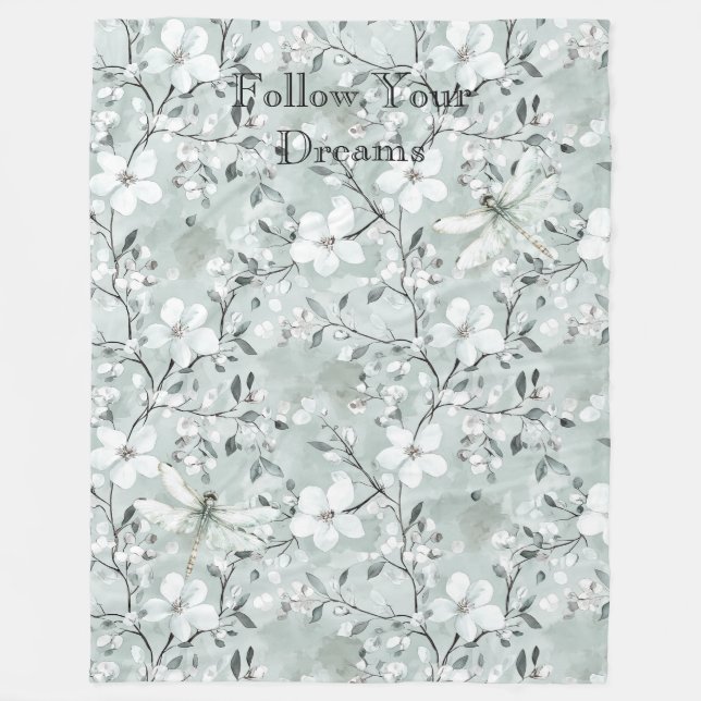 Couverture Polaire Blue White Floral Dragonflies (Devant)