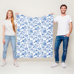Couverture Polaire Blue White Vintage Toile Floral