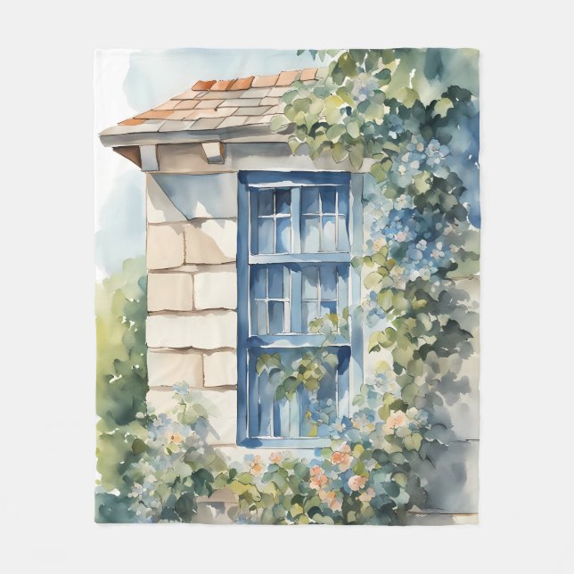Couverture Polaire Blue Window Stone Wall Cottage Vines (Devant)