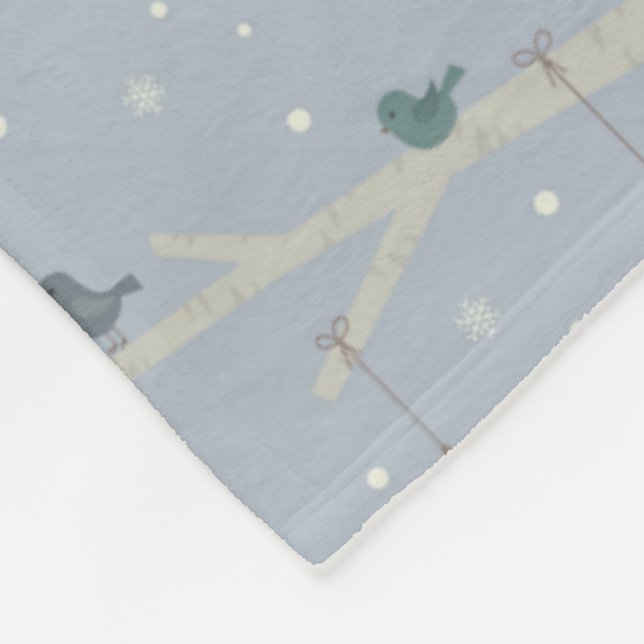 Couverture Polaire Blue Winter Xmas Birds on Tree Branch (Coin)