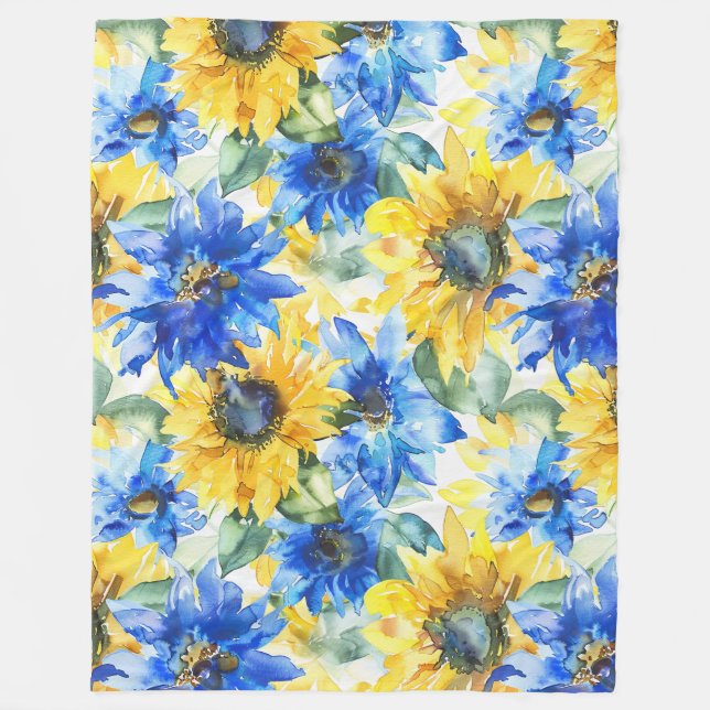 Couverture Polaire Blue Yellow Sunflowers (Devant)