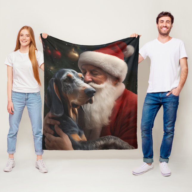 Couverture Polaire Bluetick Coonhound avec le Père Noël Noël (En situation)