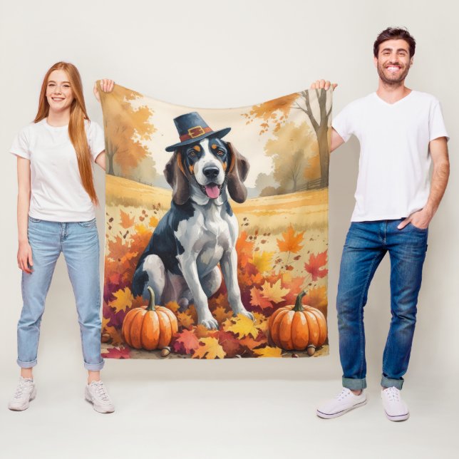 Couverture Polaire Bluetick Coonhound Feuilles d'automne Art de Thank (En situation)