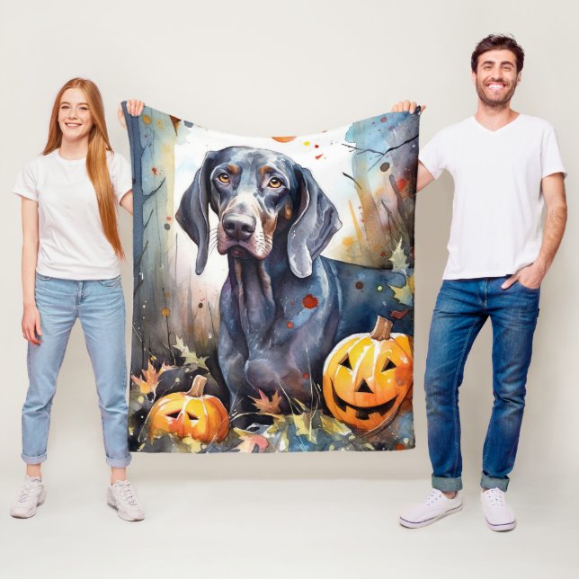 Couverture Polaire Bluetick Coonhound Halloween avec citrouilles épou (En situation)