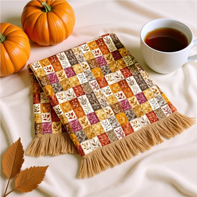 Couverture Polaire Blush & Caramel Automne Floral Carreaux  (Créateur téléchargé)