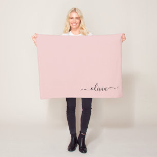 Couverture Polaire Blush Dusty Pink Monogramme Nom Moderne