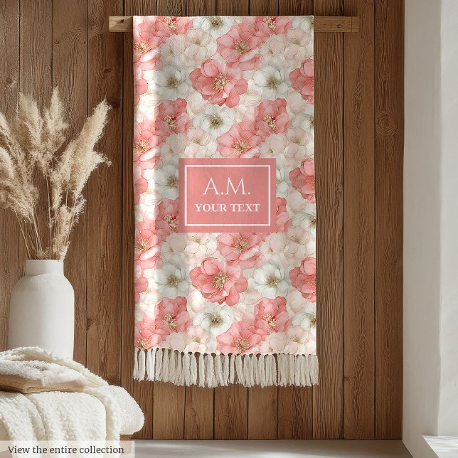 Couverture Polaire Blush et Or Élégant Monogramme Tendance (Sleek Alcohol Ink Blush and Gold Trendy Monogram Fleece Blanket)