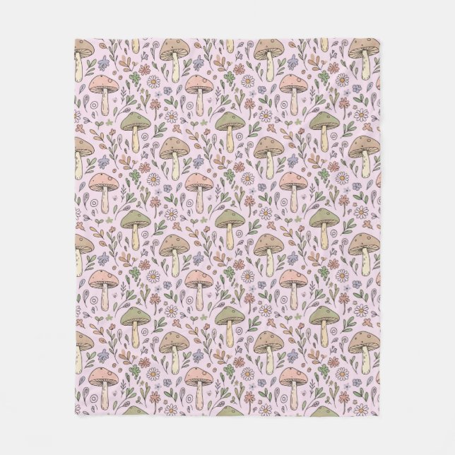 Couverture Polaire Blush Pink Fungi | Cute Botanical Baby Shower Gift (Devant)
