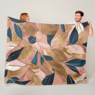 Couverture Polaire Blush Pink Gold Boho Collection Feuille populaire