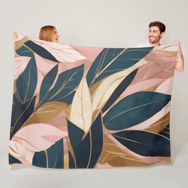 Couverture Polaire Blush Pink Gold Boho Collection Feuille tendance (En situation)