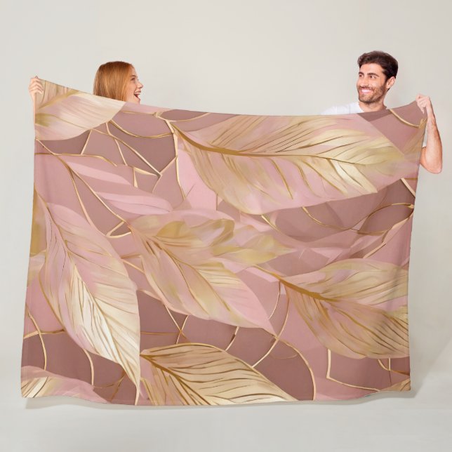 Couverture Polaire Blush Pink Gold Boho Modern Leaves Collection (En situation)