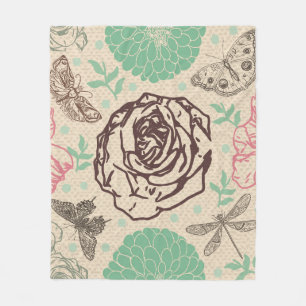 Couverture Polaire Blush Rose Floral Vintage Motif Jardin
