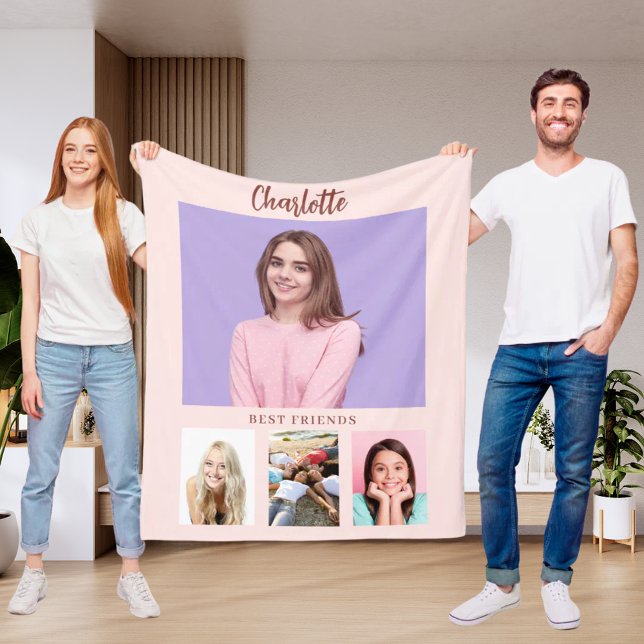 Couverture Polaire Blush rose photo collage fille amis (Créateur téléchargé)