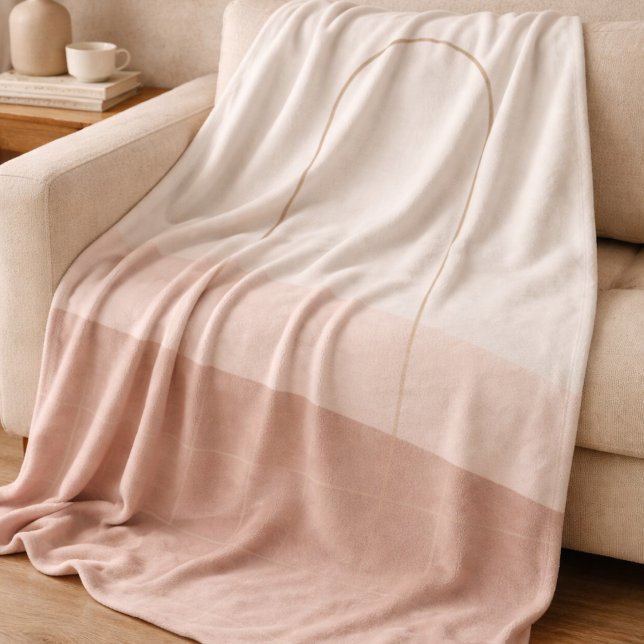 Couverture Polaire Blush Taupe Arch Fleece Blanket (Ivory fleece with blush gradient and taupe arch detail, designed for layered neutral living.)