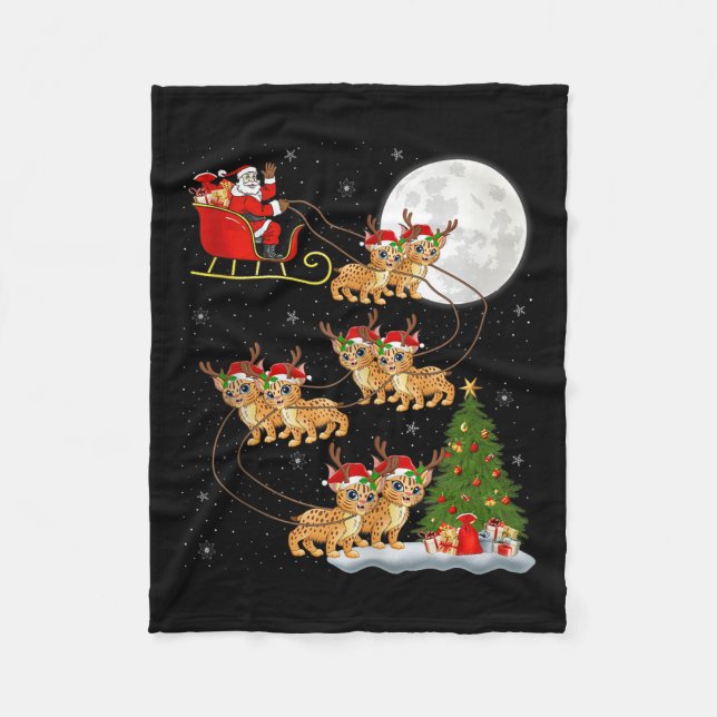 Couverture Polaire Bobcat Lynx Santa Sleigh Flying Funny Magical Chri (Devant)