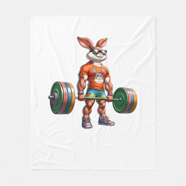 Couverture Polaire Bodybuilder Bunny de Pâques Powerlifter Deadlife G (Devant)