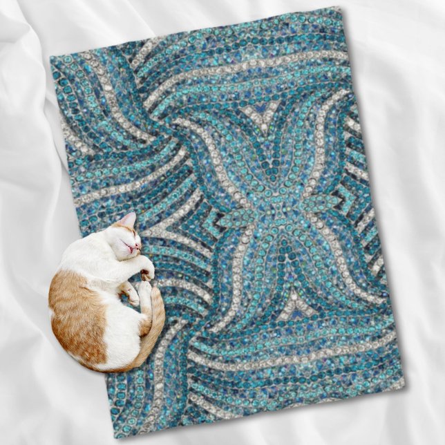 Couverture Polaire bohème chic gris argenté bleu turquoise (bohemian girly chic silver grey turquoise blue fleece blanket)