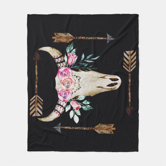 Couverture Polaire Bohemian Deer Skull Watercolor Art (Devant)