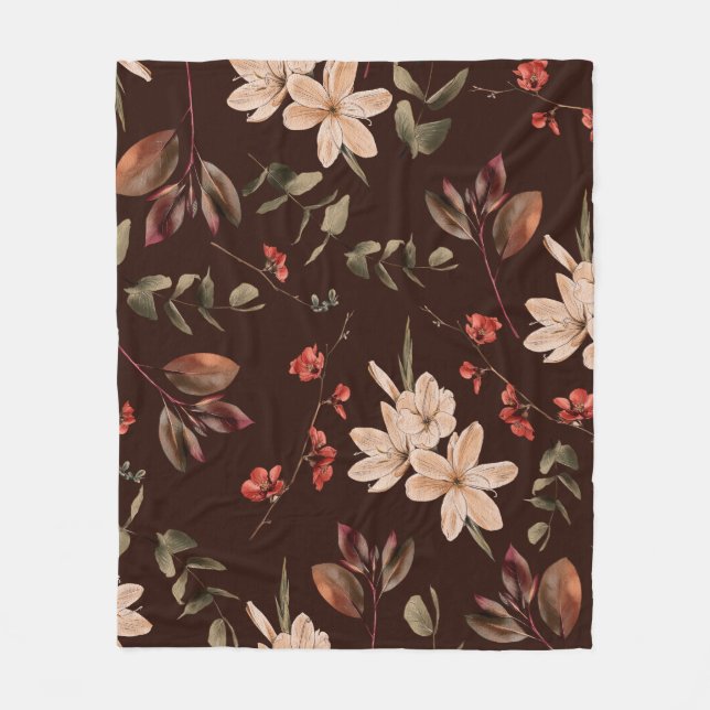 Couverture Polaire Bohemian floral seamless pattern with dark brown b (Devant)