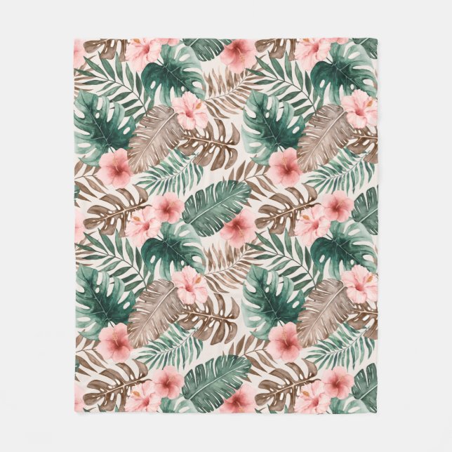 Couverture Polaire Boho Aquarelle moderne Feuilles floraux tropicaux (Devant)