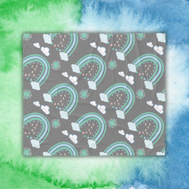Couverture Polaire Boho arc-en-ciel vert simple au charbon de bois | (Créateur téléchargé)