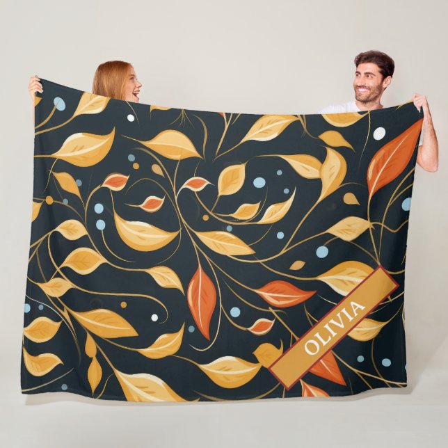 Couverture Polaire Boho Automne Floral Leaf Conception personnalisée (En situation)