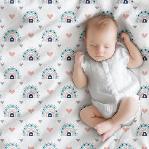 Couverture Polaire Boho Baby Jeu Pastel Rose Navy style arc-en-ciel