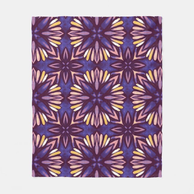 Couverture Polaire Boho Blossom : Motif Floral Artistique Violet (Devant)