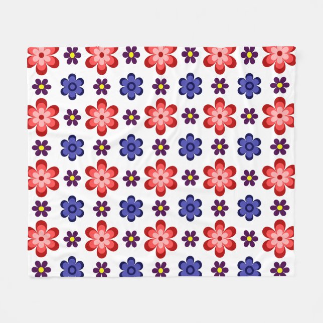 Couverture Polaire Boho Blue Purple Red Flowers Medium Fleece Blanket (Devant (Horizontal))