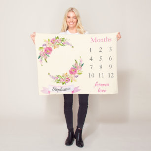 Couverture Polaire Boho Blush PInk Floral Baby Girl Milestone Baby