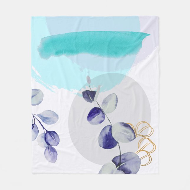 Couverture Polaire Boho botanique cyan violet (Devant)