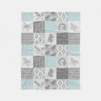 Couverture polaire BoHo Cheval sauvage - Aqua/Grey