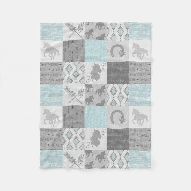 Couverture polaire BoHo Cheval sauvage - Aqua/Grey (Devant)