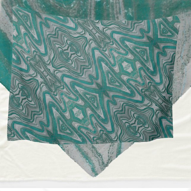 Couverture Polaire Boho Chic Turquoise et gris Abstrait Motif (Créateur téléchargé)