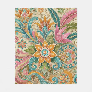 Couverture Polaire Boho coloré Batik Floral Botanical Aquarelle