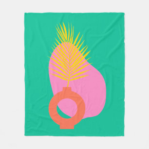 Couverture Polaire Boho coloré Formes botaniques Abstraites en vert