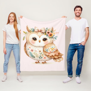 Couverture Polaire Boho Cottagecore Owl Floral Farmcore Charme