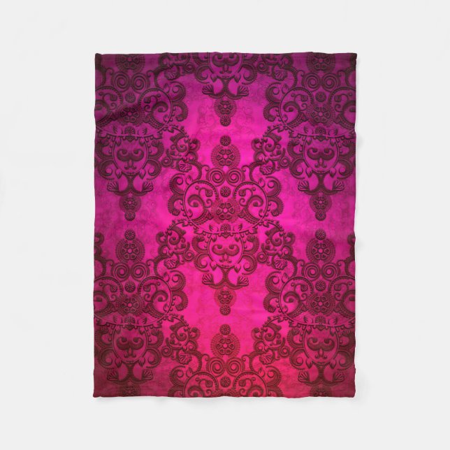 Couverture Polaire Boho Damassé Rose Éclatant Profond de Style Victor (Devant)