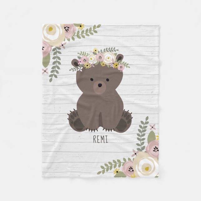 Couverture Polaire Boho Dusty Bear Grey Wood Personnalisé (Devant)