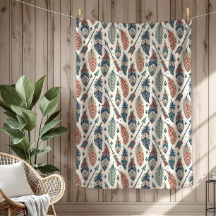 Couverture Polaire Boho Ethnic Authentic Tribal Native Feathers flèch