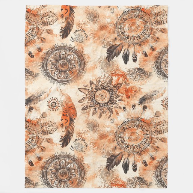 Couverture Polaire Boho Feather Mandala (Devant)
