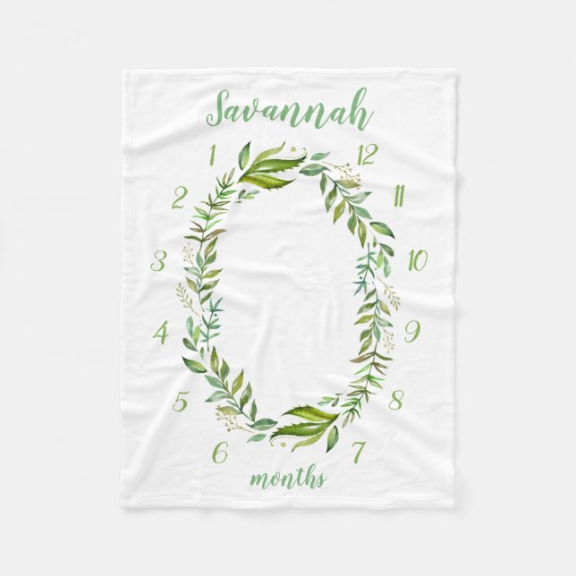 Couverture Polaire Boho Feuilles Baby Name Monthly Milestone Photo (Devant)