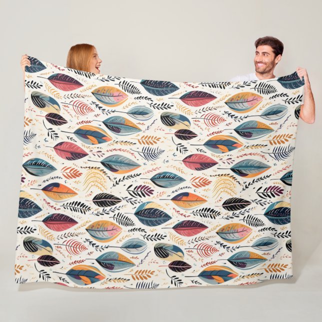 Couverture Polaire Boho Feuilles Sienna (En situation)
