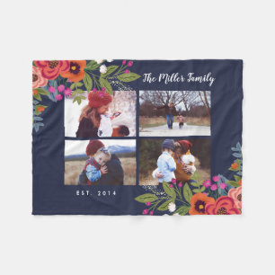 Couverture Polaire Boho fleurit le collage de photo de famille